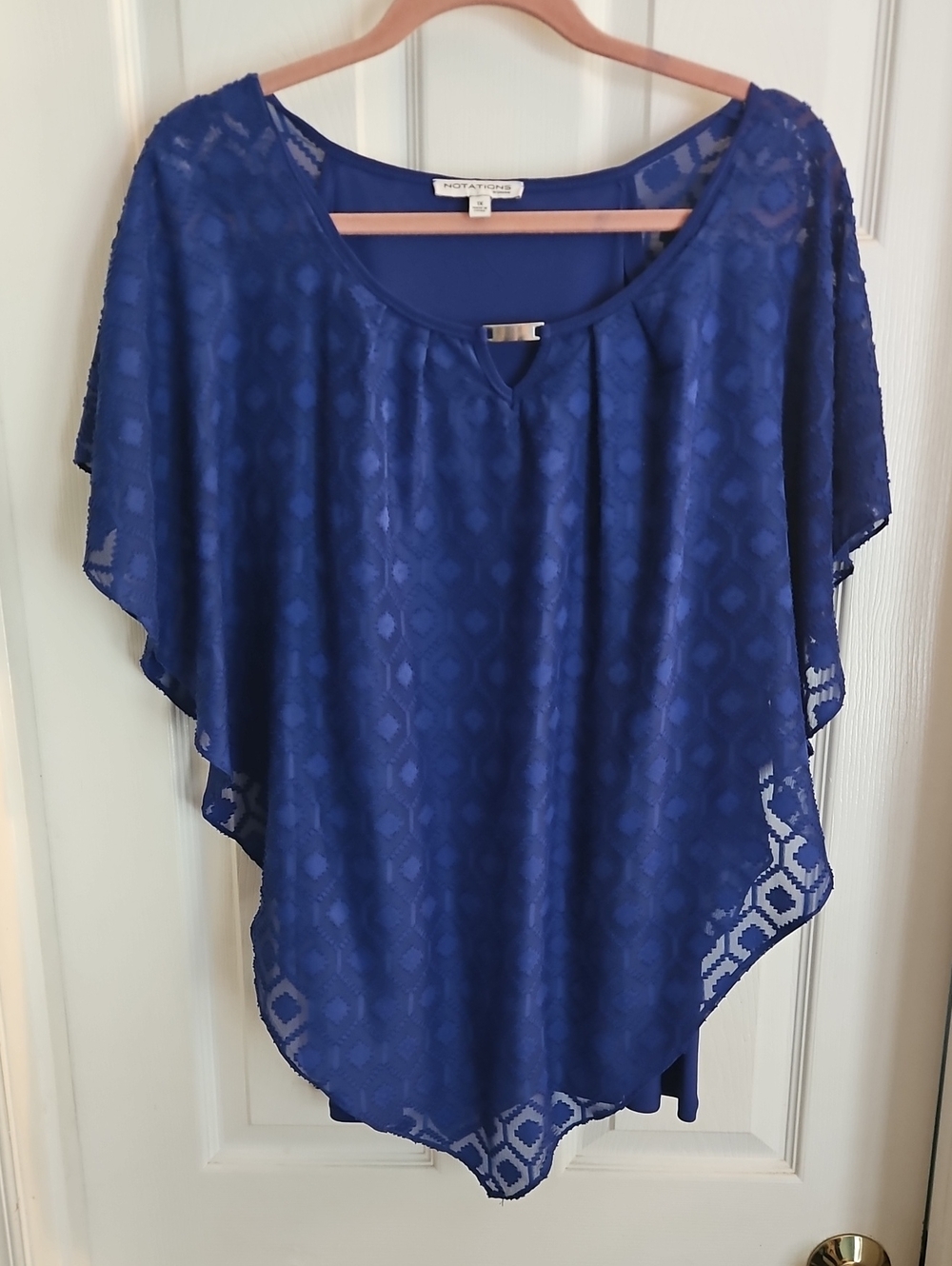 Notations Blue Lace Overlay Poncho Tunic with Metal Accent 1X